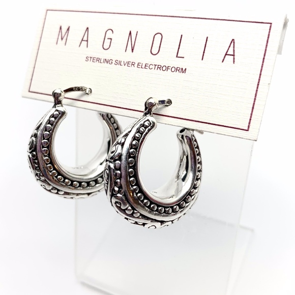 MAGNOLIA 925 STERLING SILVER HOOPS EARRINGS - Picture 2 of 8